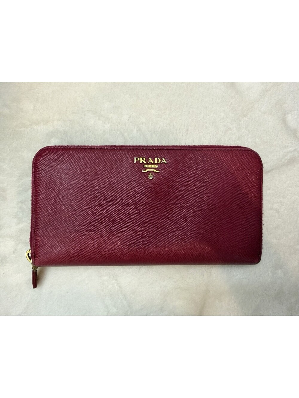 PRADA Authentic Long Wallet Saffiano Leather Pink Red Zip Around Zippy Women